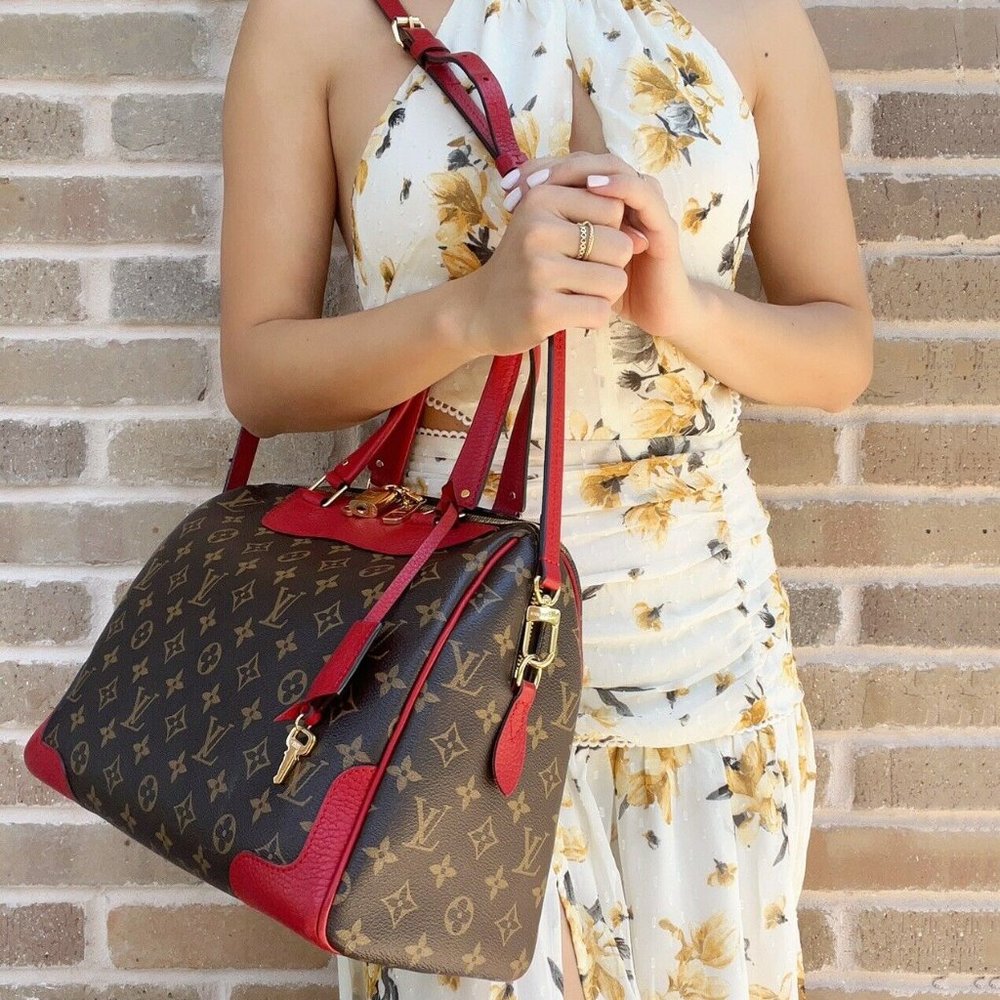 Authentic✅Louis Vuitton Retiro Monogram Red Satchel Duffle Crossbody Canvas - Picture 3 of 14